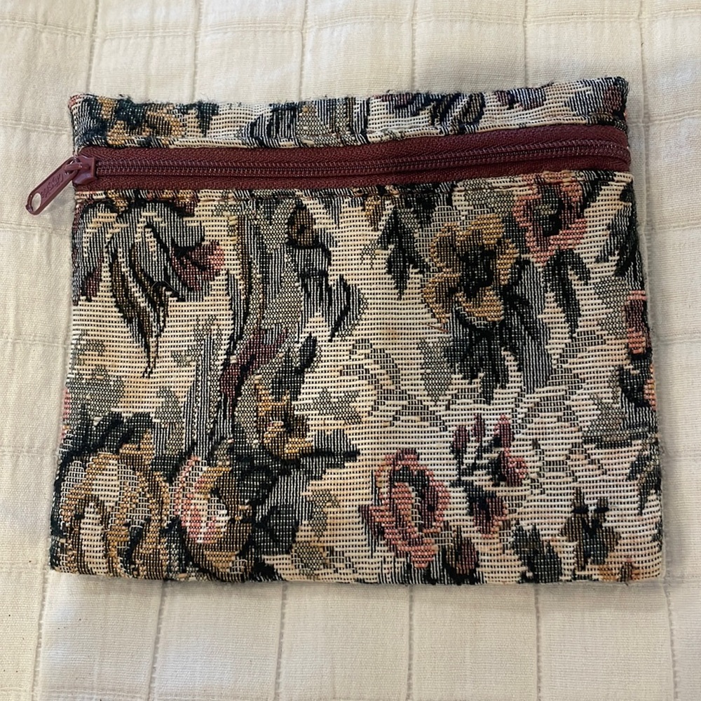 Cityside cosmetic bag make up pouch floral tapestry green pink white flowers